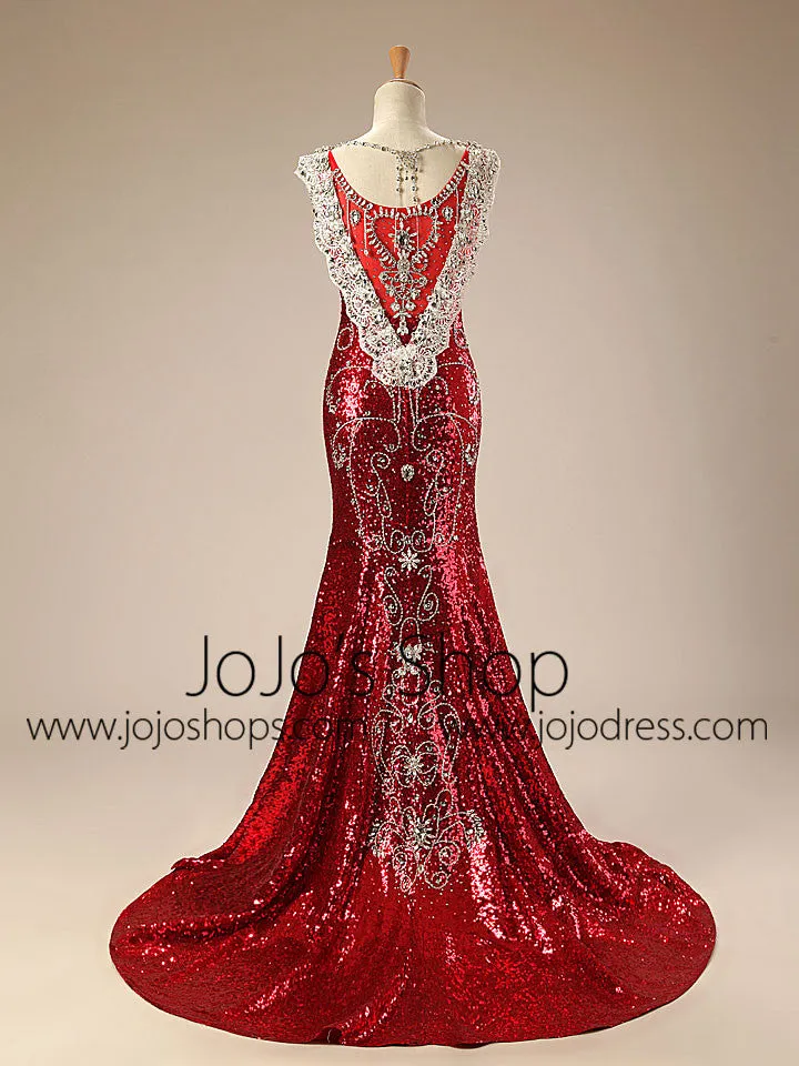 Sparkly Red Mermaid Evening Dress with Crystals EN101