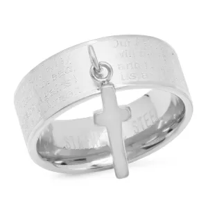 SteelTime SteelTime Women's Stainless Steel Our Father English Prayer Band Ring With Cross Charm