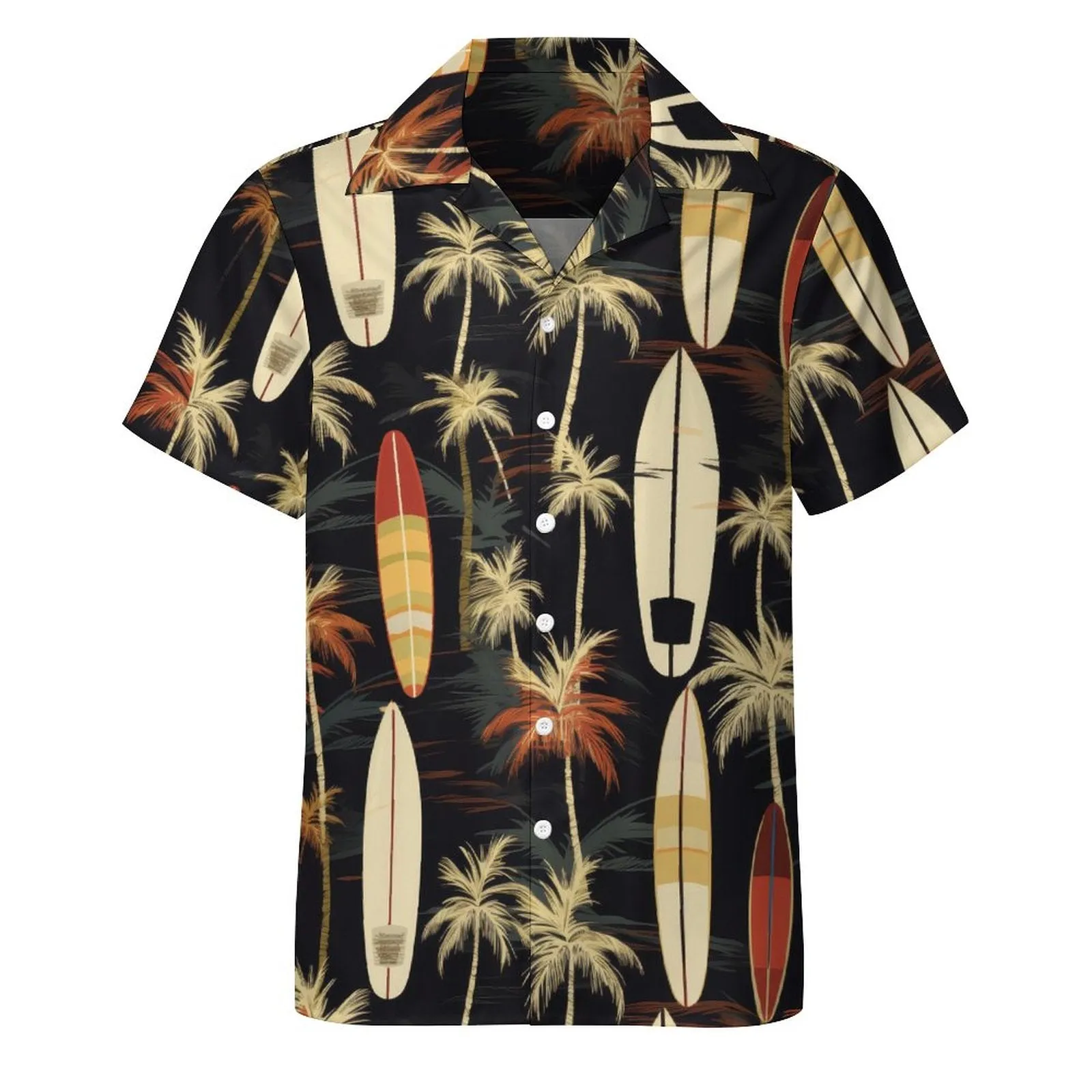 Surfboard Tropical Palm Tree Print Men's Short Sleeve Hawaiian Print Shirt with Cuban Collar AY006 (All-Over Printing)