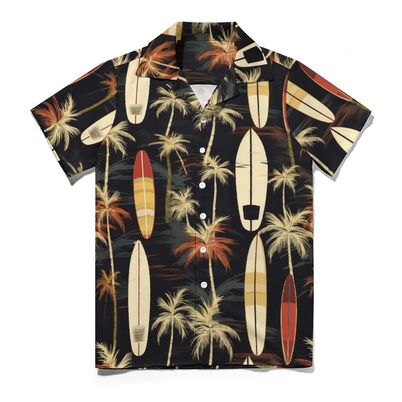 Surfboard Tropical Palm Tree Print Men's Short Sleeve Hawaiian Print Shirt with Cuban Collar AY006 (All-Over Printing)