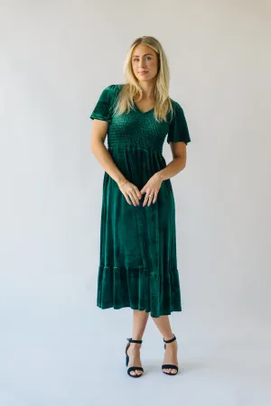 The Noonan Velvet Midi Dress in Hunter Green