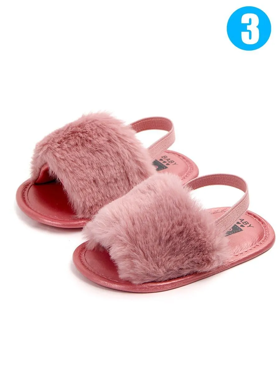 Trendy Soft Sole Fluffy Crib Sandals Shoes for Baby Toddler Girl