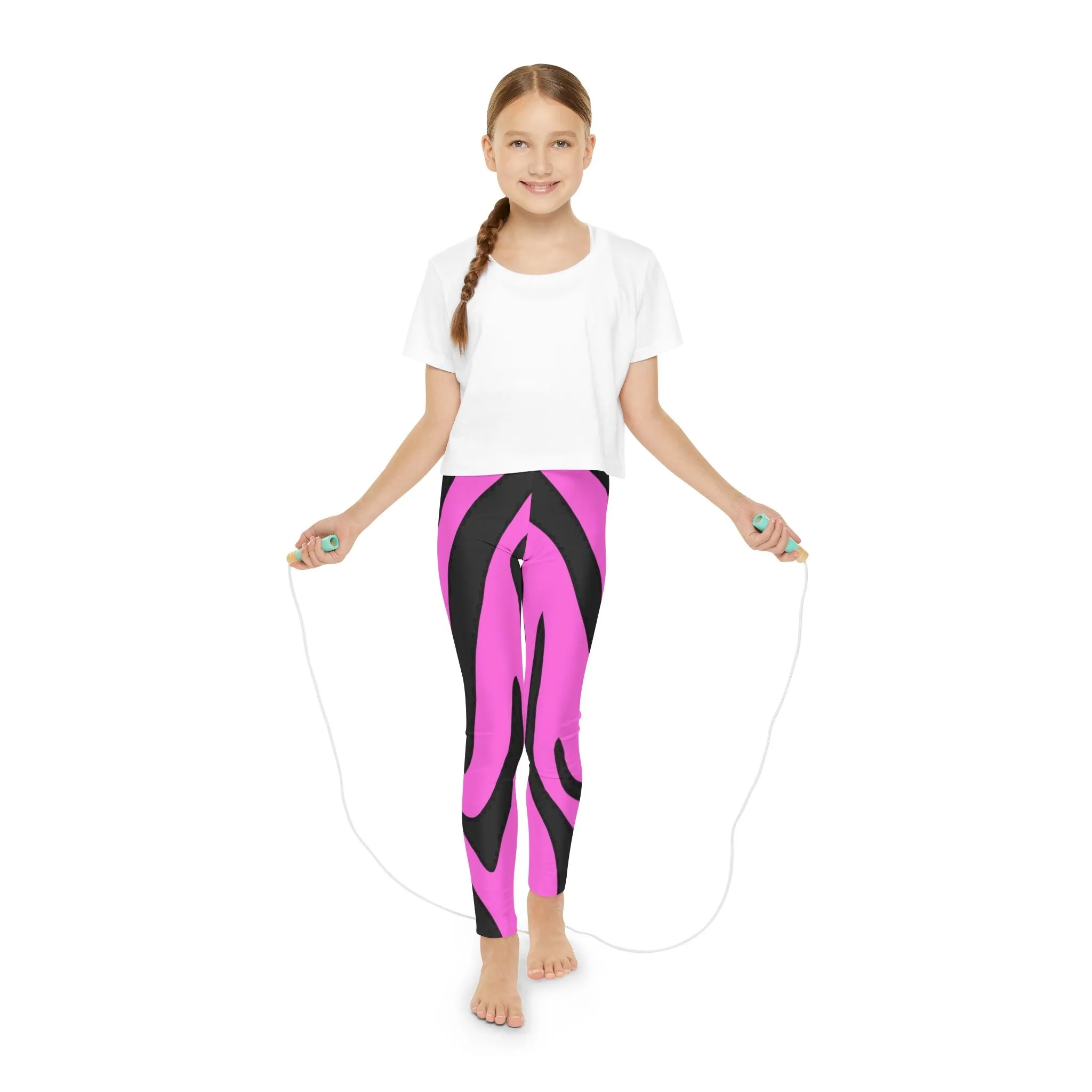 Trendy Youth Full-Length Leggings with Bold Pink Zebra Stripes