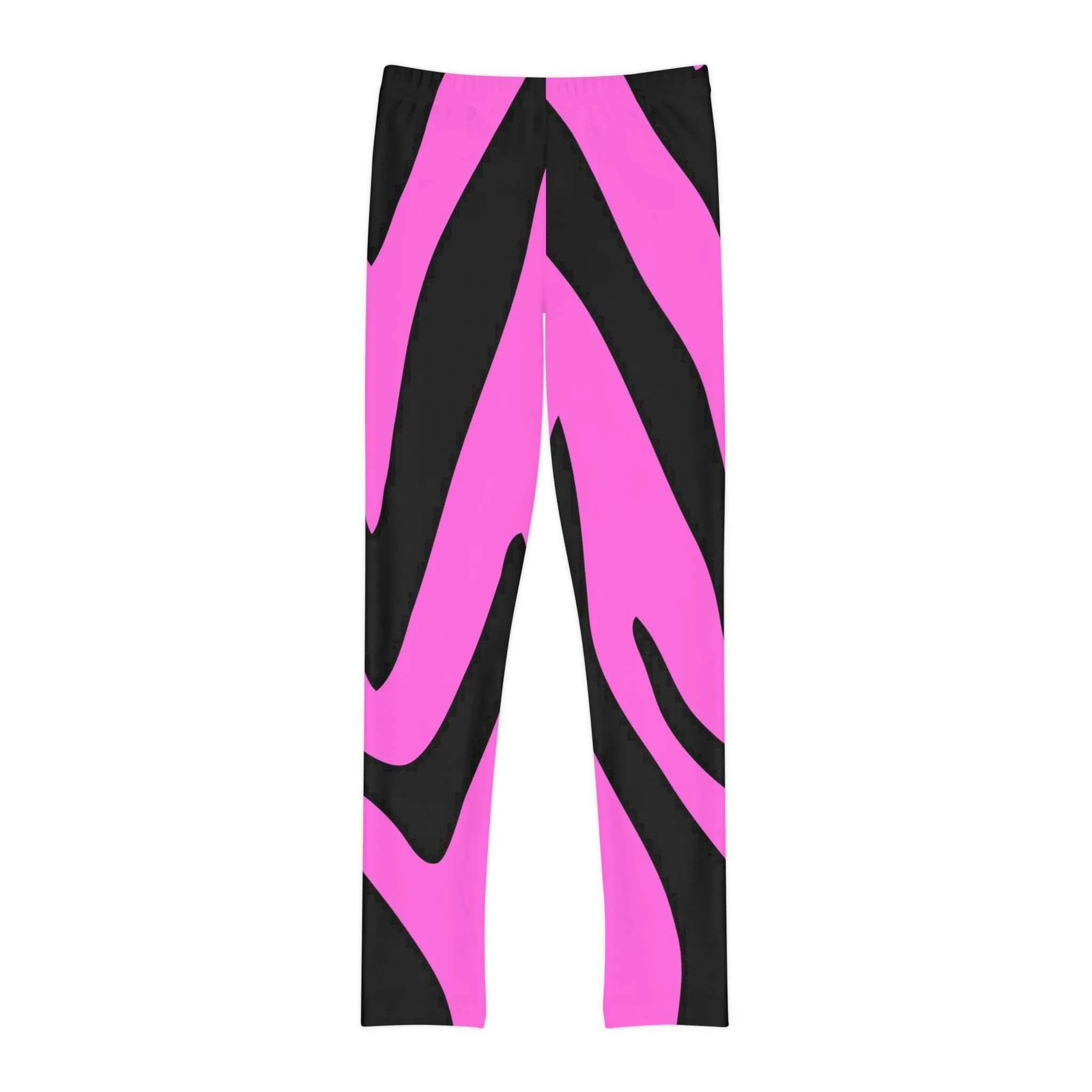 Trendy Youth Full-Length Leggings with Bold Pink Zebra Stripes