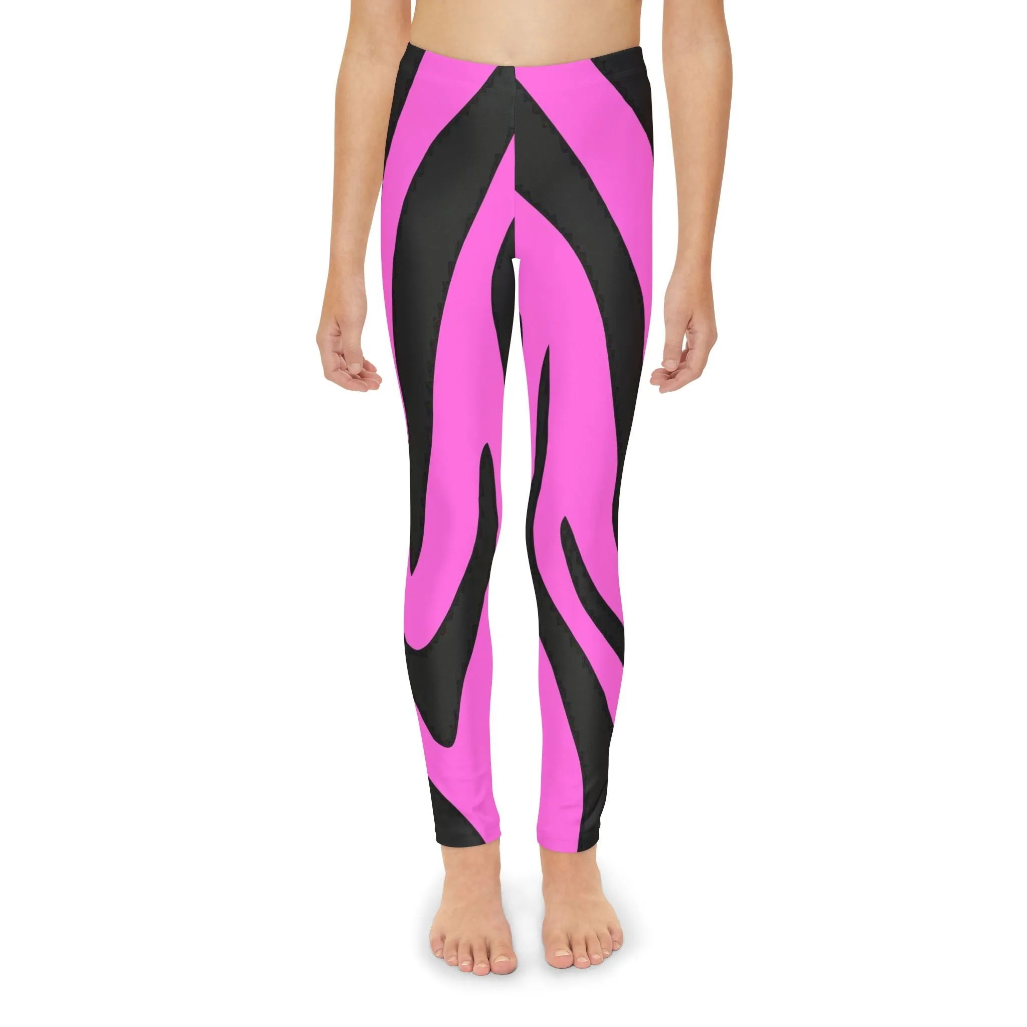 Trendy Youth Full-Length Leggings with Bold Pink Zebra Stripes