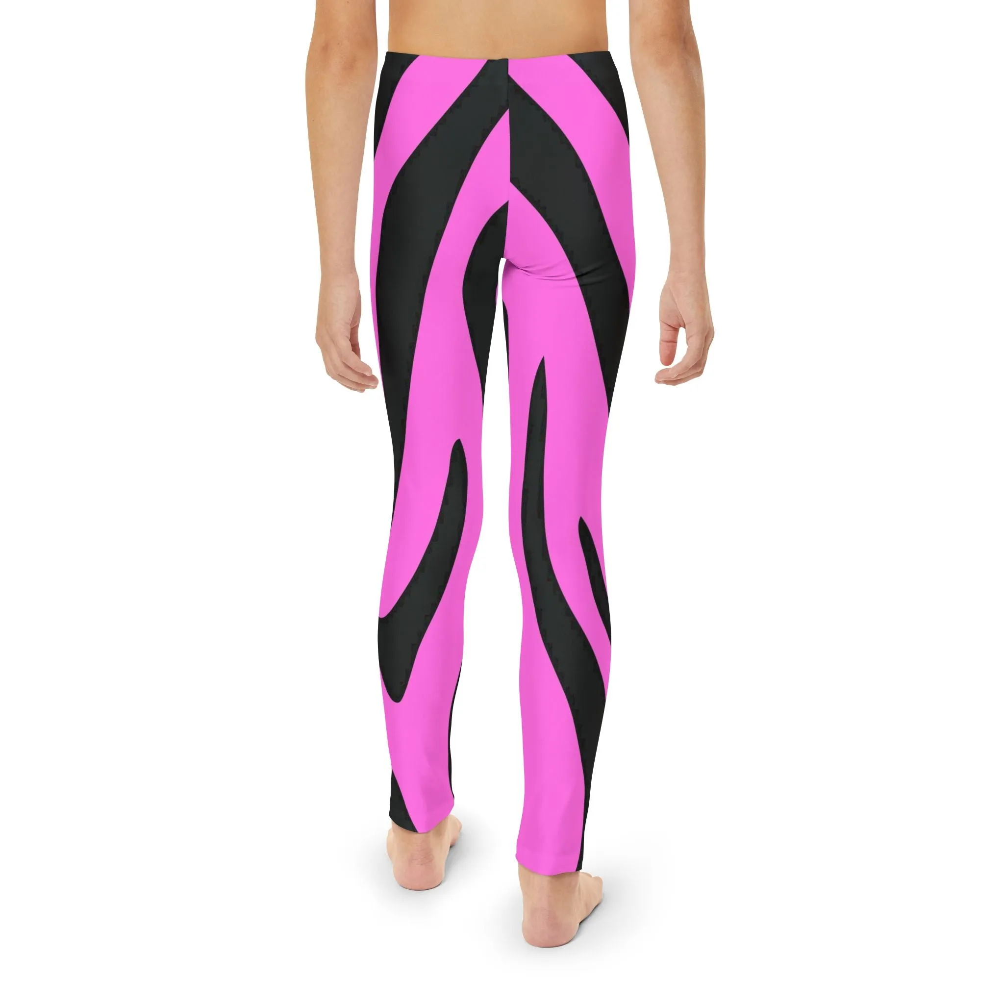 Trendy Youth Full-Length Leggings with Bold Pink Zebra Stripes