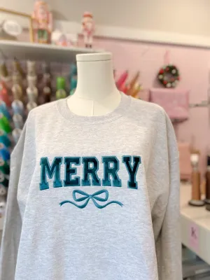 Velvet Merry Bow Appliué Embroidered Sweater