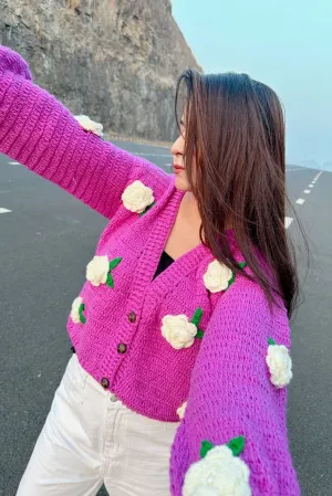 Voilet White Rose Cardigan