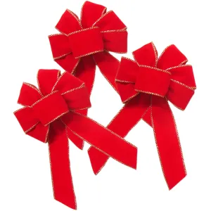 Wired Indoor Outdoor Bright Red Velvet Bow (1.5"ribbon~5"Wx8"L) 3Pack