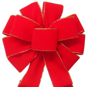 Wired Indoor Outdoor Bright Red Velvet Bow (2.5"ribbon~10"Wx20"L)