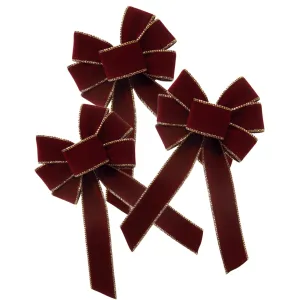 Wired Indoor Outdoor Burgundy Velvet Bow (1.5"ribbon~5"Wx8"L) 3Pack