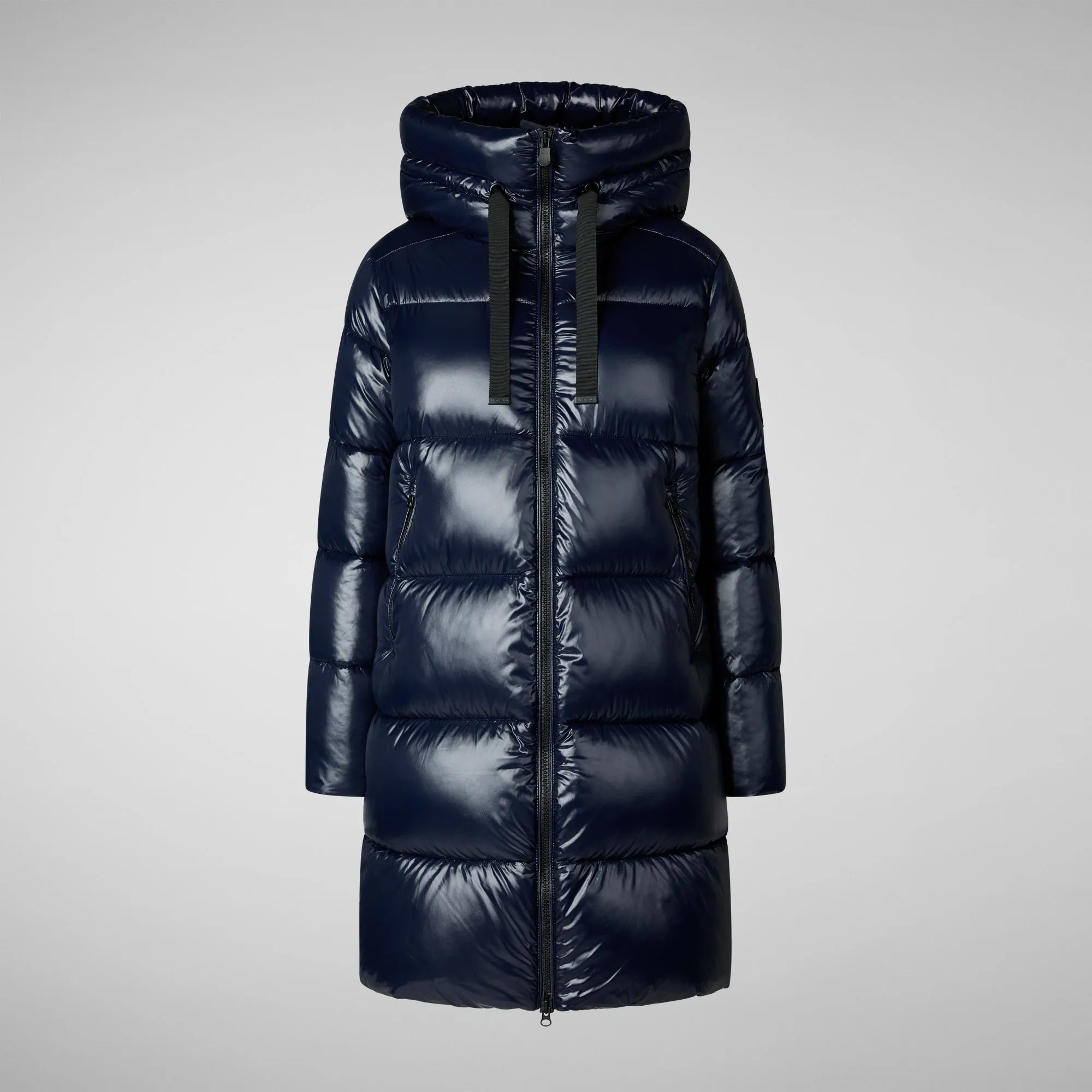 Women's  Hooded Animal free Puffer Coat Isabel in blue black