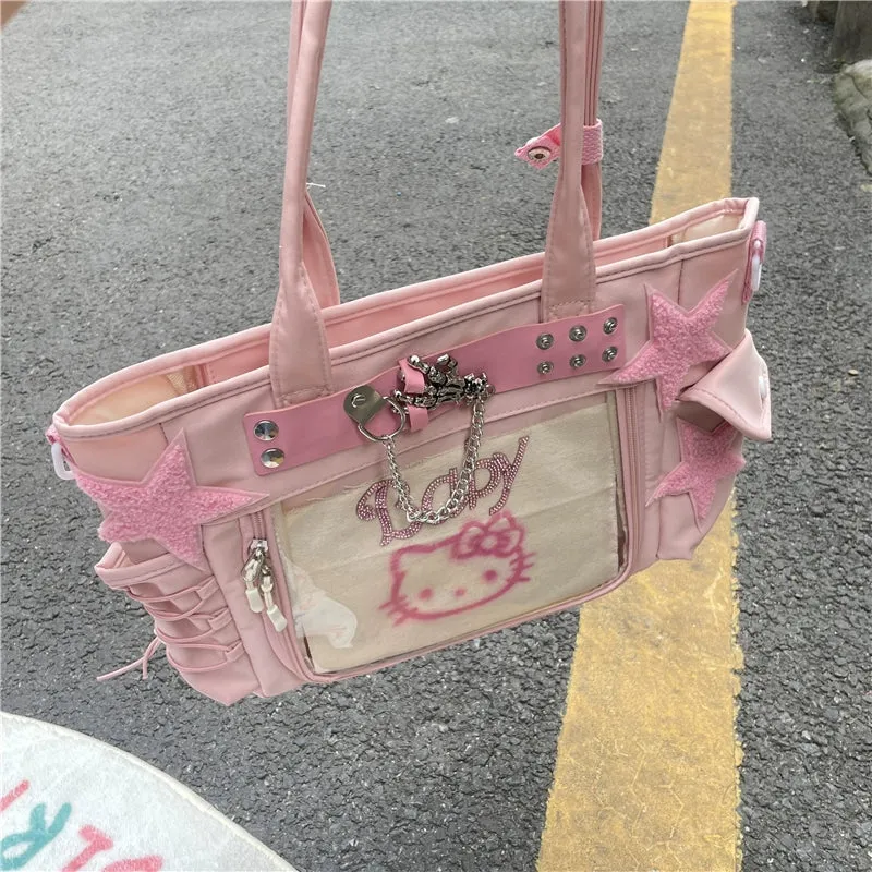 Y2K Pink Kitty Star Message Bag KI537